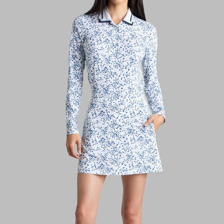 G/FORE Ditzy Print Floral L/S Polo - Blue/White