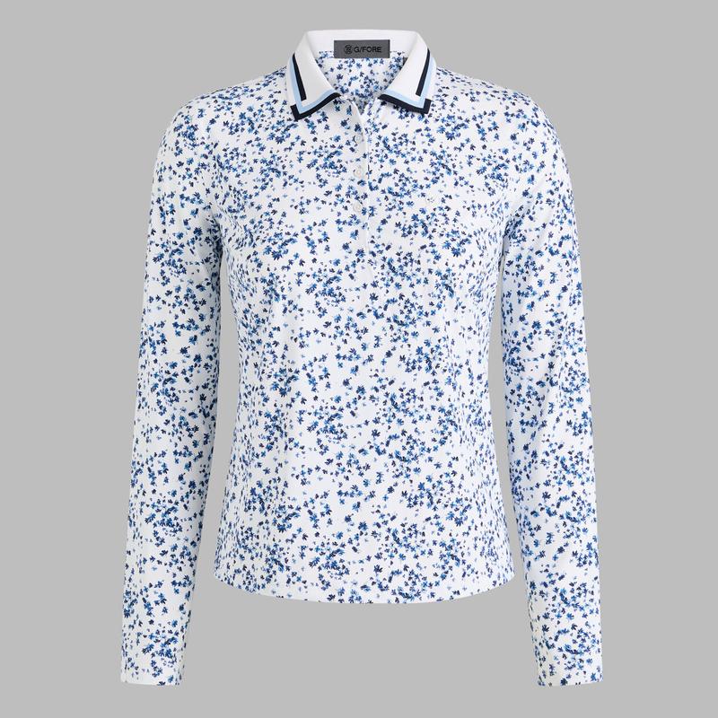 G/FORE Ditzy Print Floral L/S Polo - Blue/White
