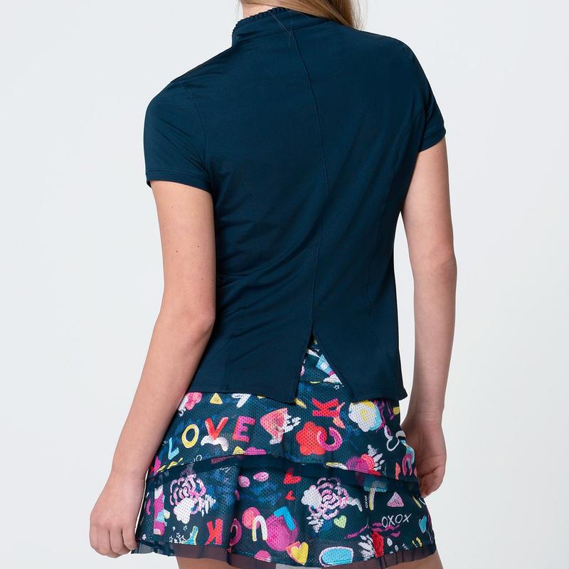 Lucky In Love Pleated Collar S/S Top - Navy