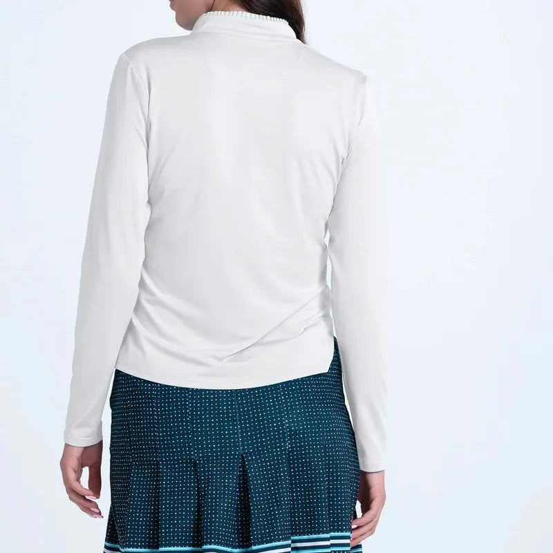 Lucky In Love Pleated Neck L/S Top - White