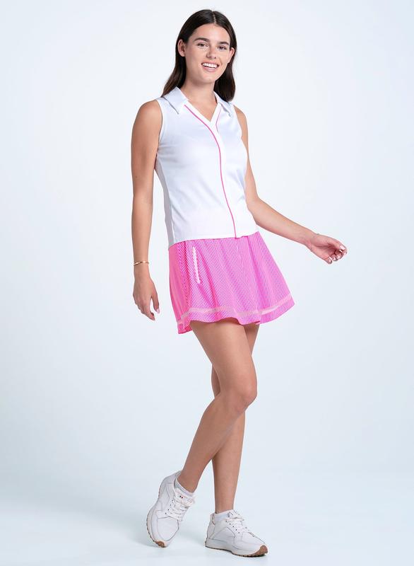 Lucky In Love Piped Birdie S/L Polo - White/Pink