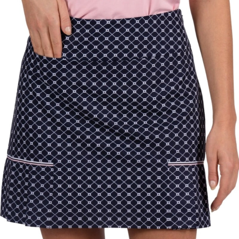 Golftini Be Well Performance Side Pleat Skort - Navy/Pink