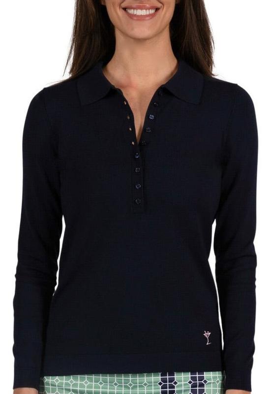 Golftini Button Polo Sweater - Navy