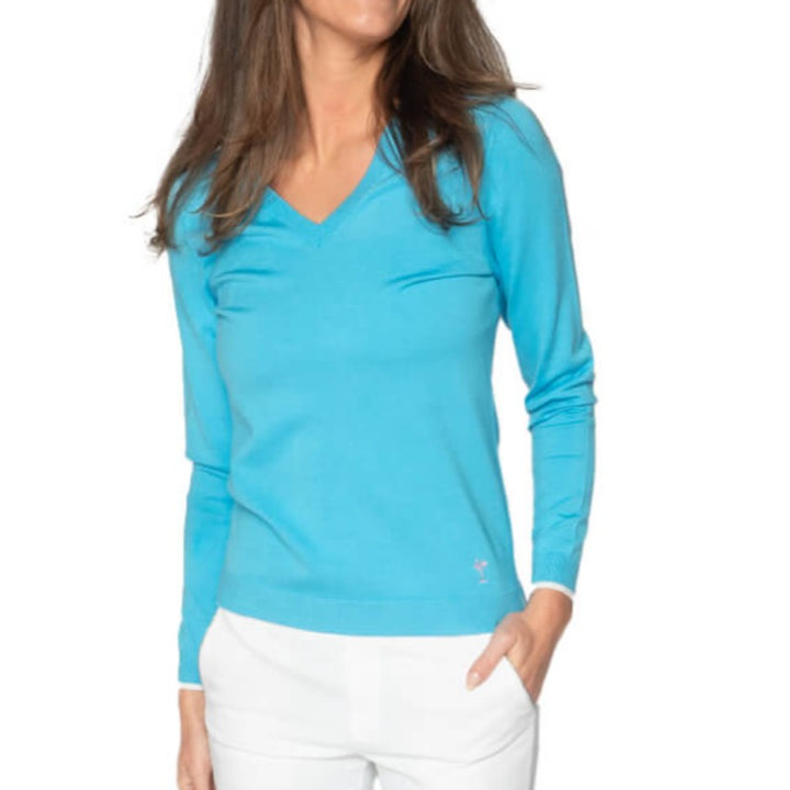 Golftini V-Neck Sweater - Ocean/White