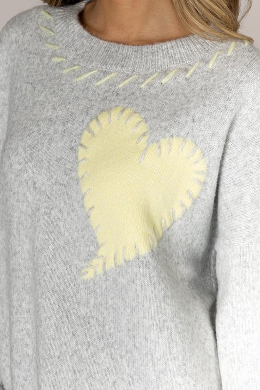 Lyla & Luxe Heart Sweater - Ash/Lemonade