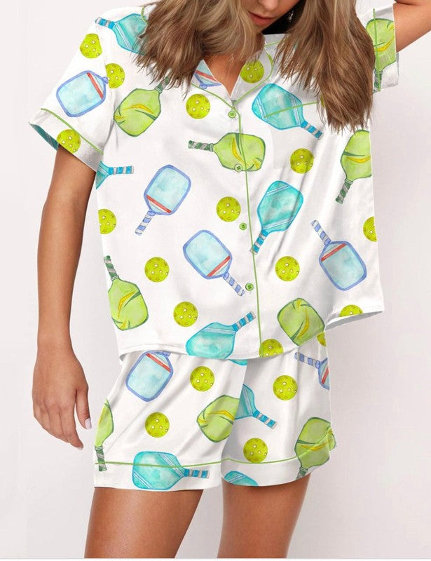 SheShow Pickleball Pajamas, Short - White/Green/Blue