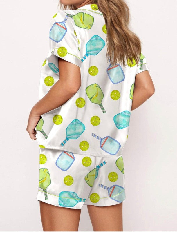 SheShow Pickleball Pajamas, Short - White/Green/Blue