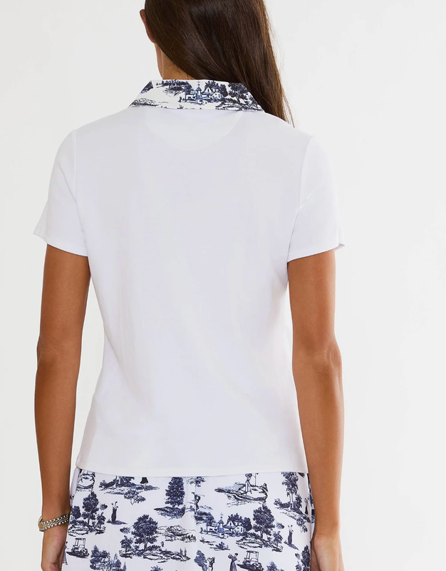 Beach Riot Evening Toile Ottavia Polo - White/Blue