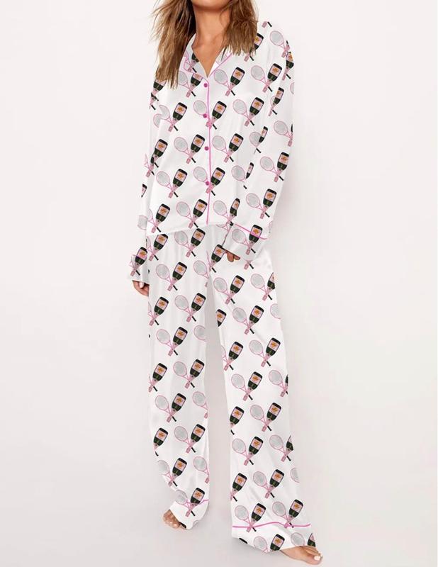 Tennis Champagne Pajamas, Long - White Multi