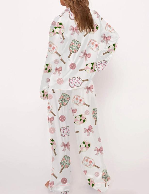 Pickleball Coquette Pajamas, Long - White/Multi
