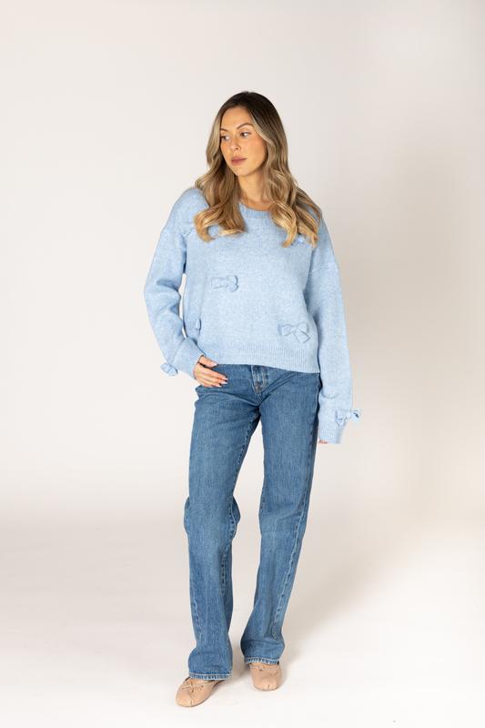Lyla & Luxe Jessie Bow Sweater - Sky Blue