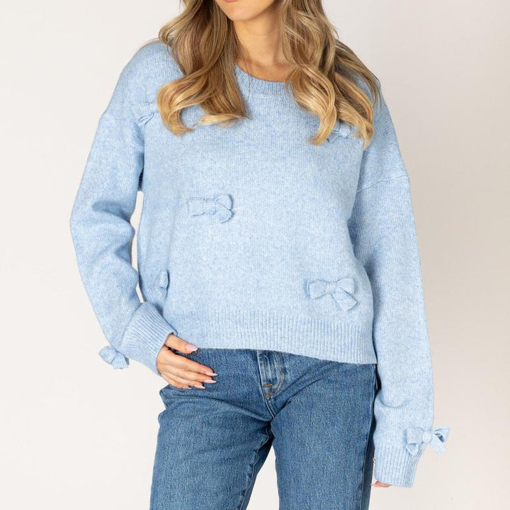 Lyla & Luxe Jessie Bow Sweater - Sky Blue