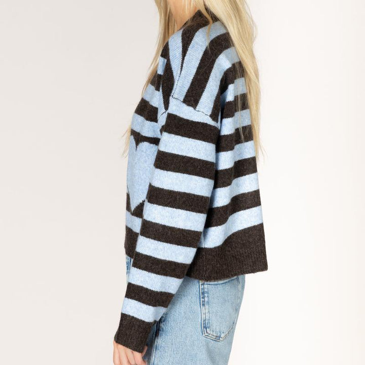 Lyla & Luxe Jessie Heart Sweater - Brown/Sky