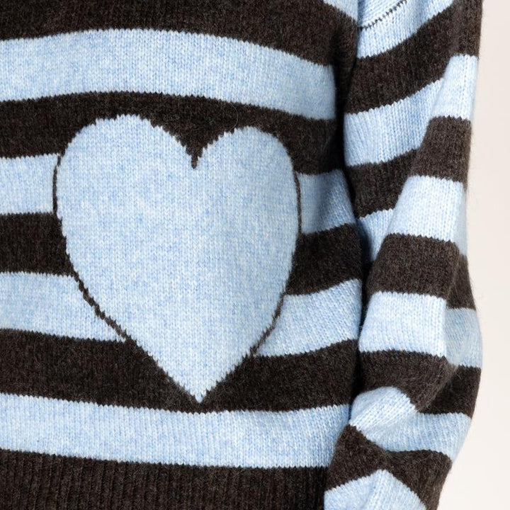 Lyla & Luxe Jessie Heart Sweater - Brown/Sky