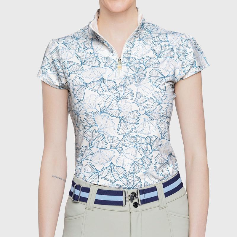 Kastel Blue Poppies Cap Sleeve Top - Blue Floral