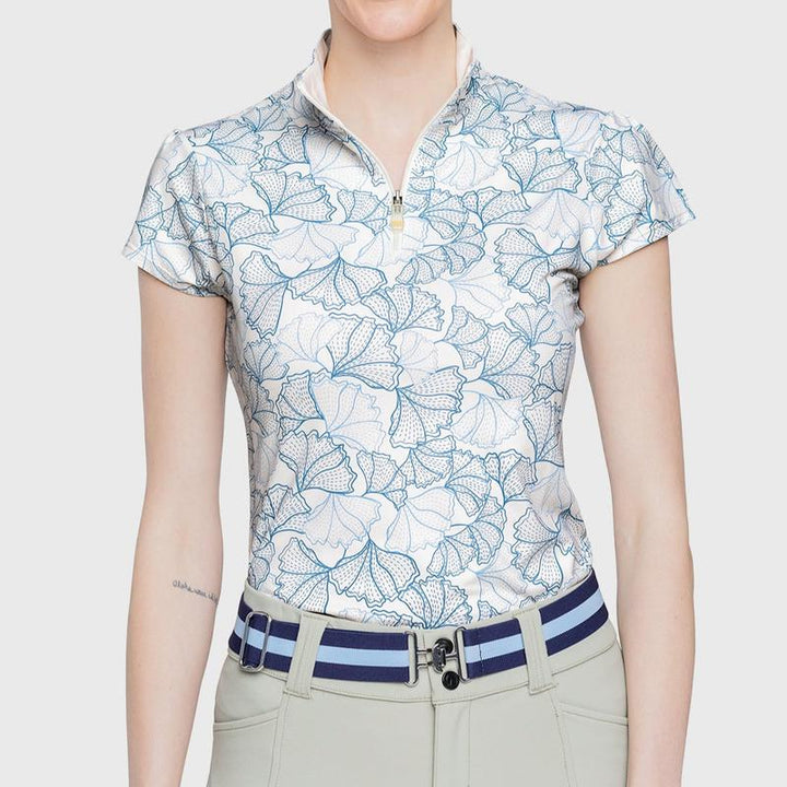 Kastel Blue Poppies Cap Sleeve Top - Blue Floral
