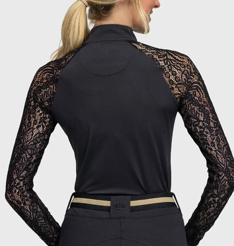 Kastel Floral Lace L/S Top - Black