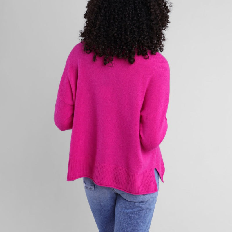 Alashan Cashmere Emilia Jersey Roll Sweater - Dragonfruit PInk