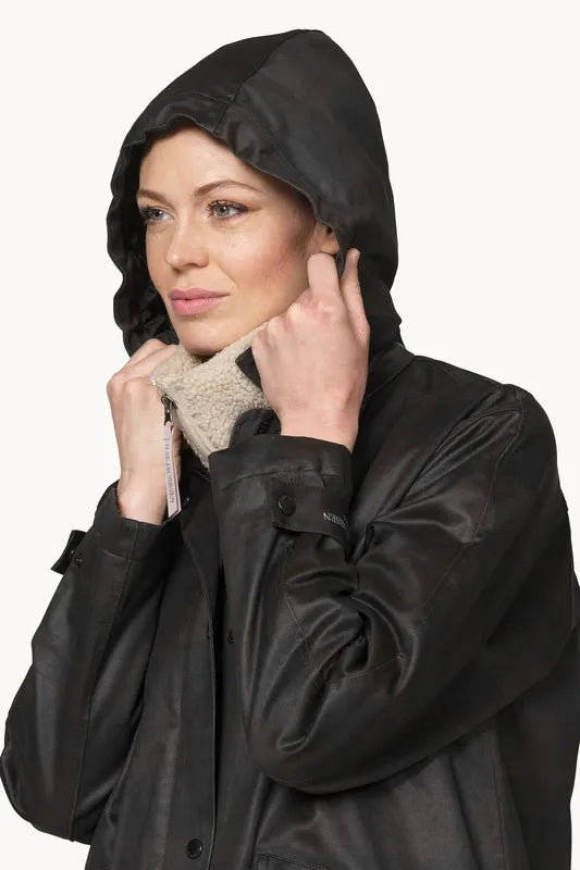 Ilse Jacobsen Waxed Padded Coat - Dark Brown/Check