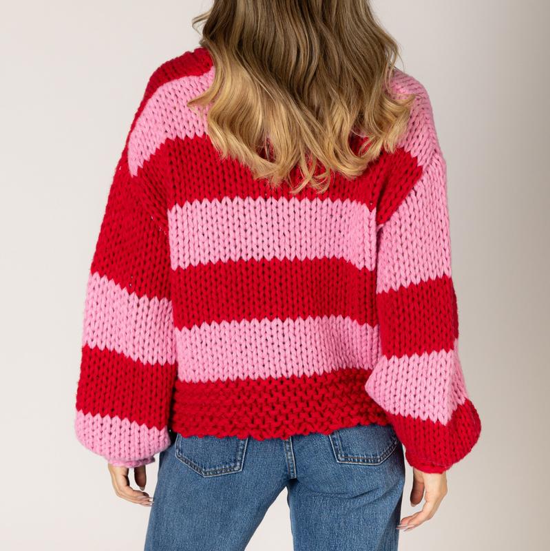 Lyla & Luxe LeeLee Stripe Cardigan - Pink/Red