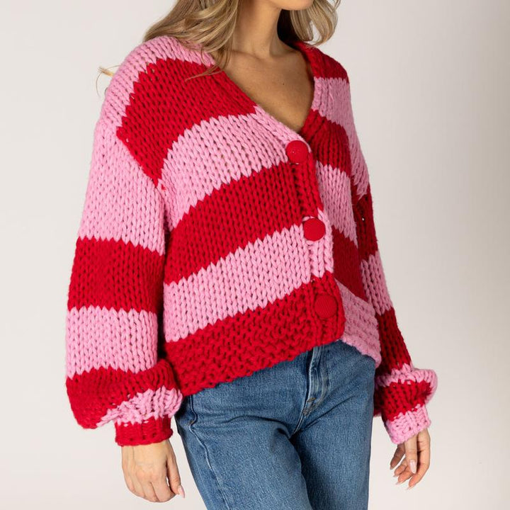 Lyla & Luxe LeeLee Stripe Cardigan - Pink/Red