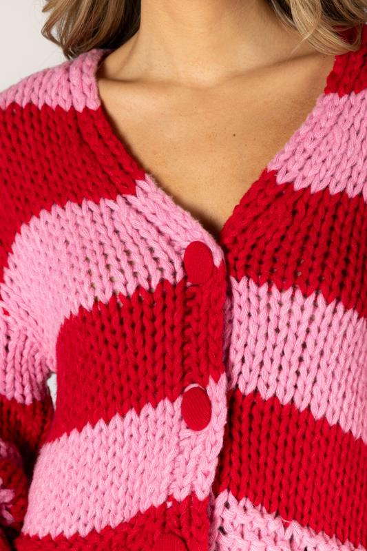 Lyla & Luxe LeeLee Stripe Cardigan - Pink/Red