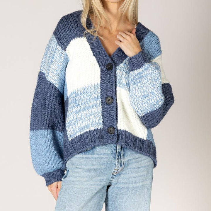 Lyla & Luxe Lenny Cardigan - Blue/Denim/White