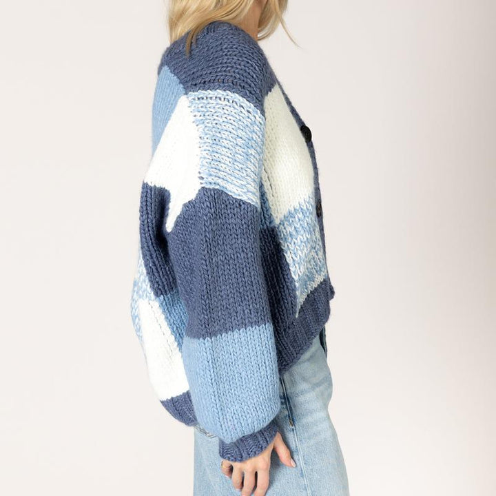 Lyla & Luxe Lenny Cardigan - Blue/Denim/White