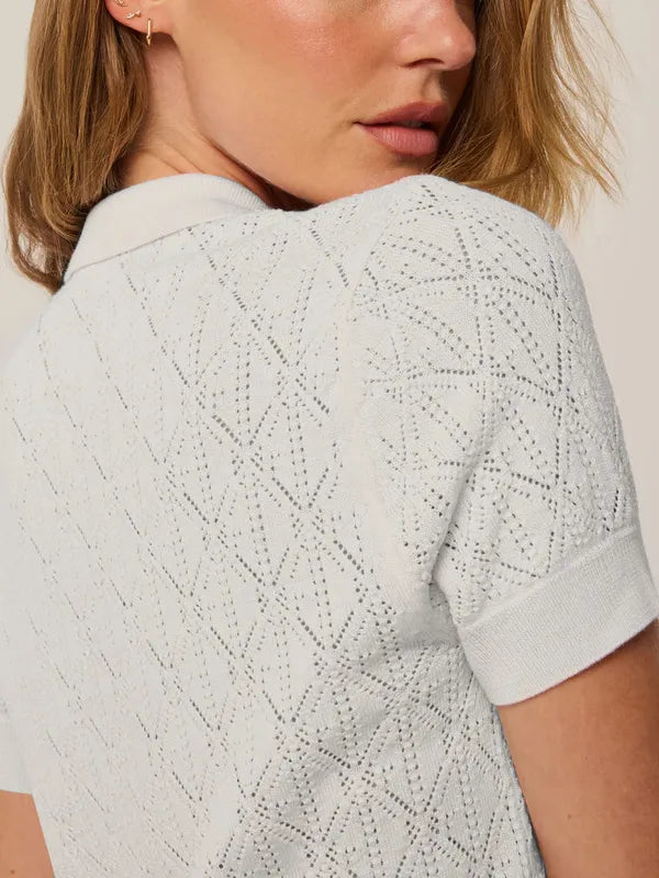 Greyson Pointelle Bardot Sweater - Cream