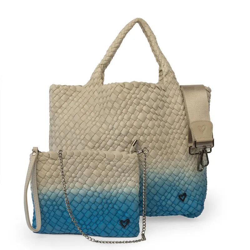 preneLOVE London Large Woven Tote - Ombre Blue