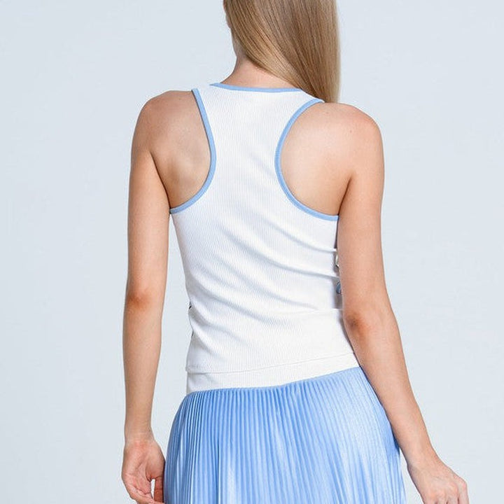 Lucky In Love Got The Blues Rib Tank - White