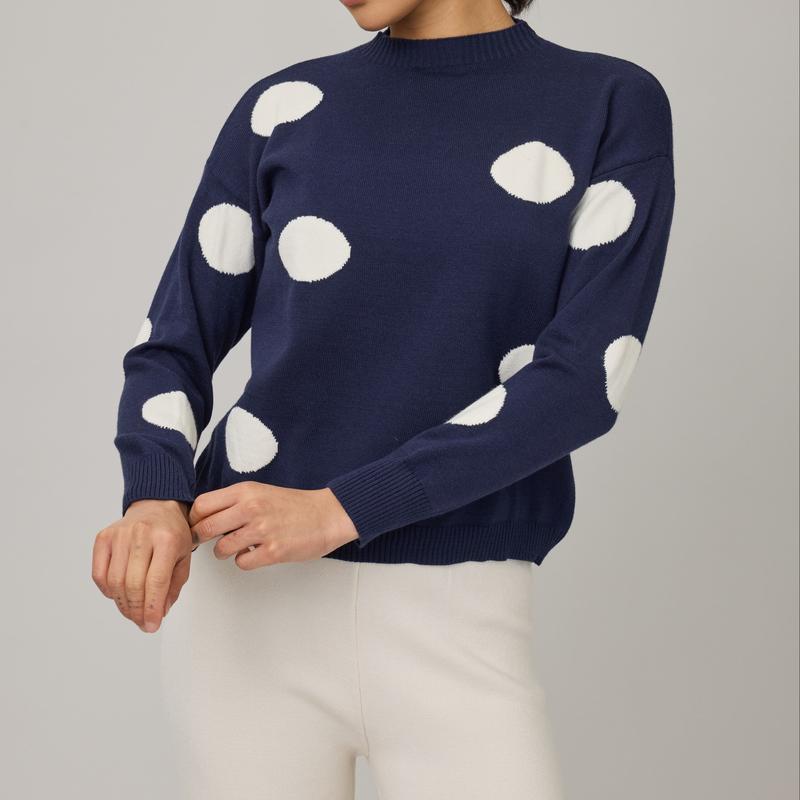 Pistache Dotted Knit Sweater - Navy/Cream