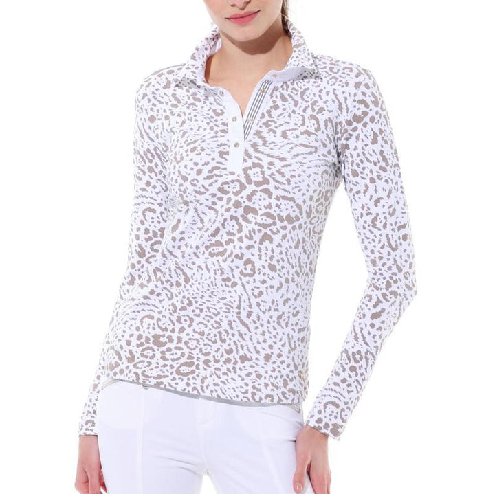 MDC L/S Ocelot Print Polo - Taupe/White