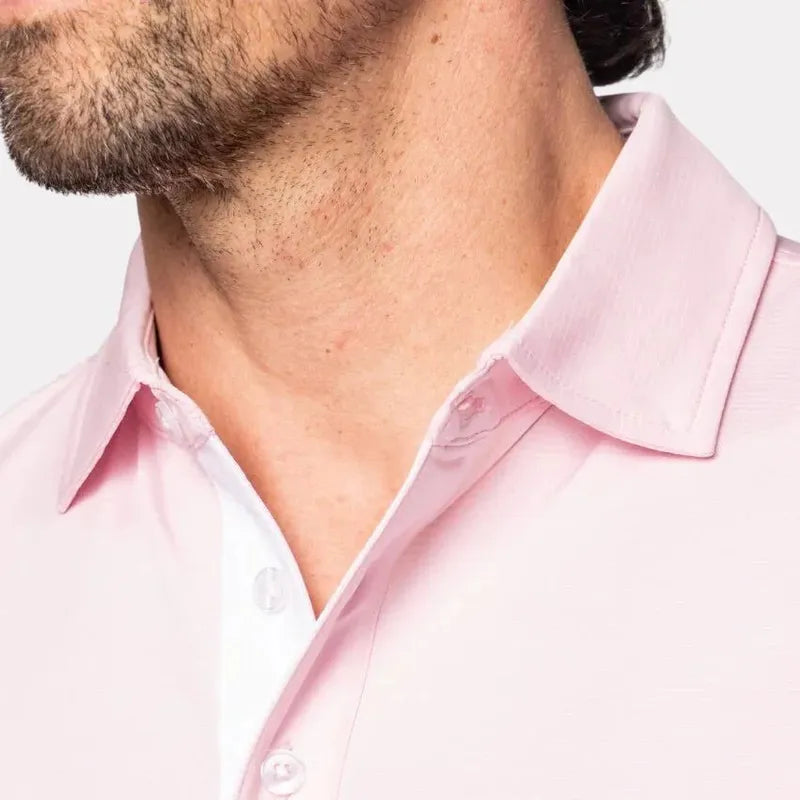 Golftini Men's Stripe Tech Polo - White/Pink