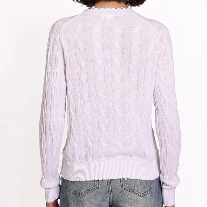 Minnie Rose Frayed Cable Cardigan - White