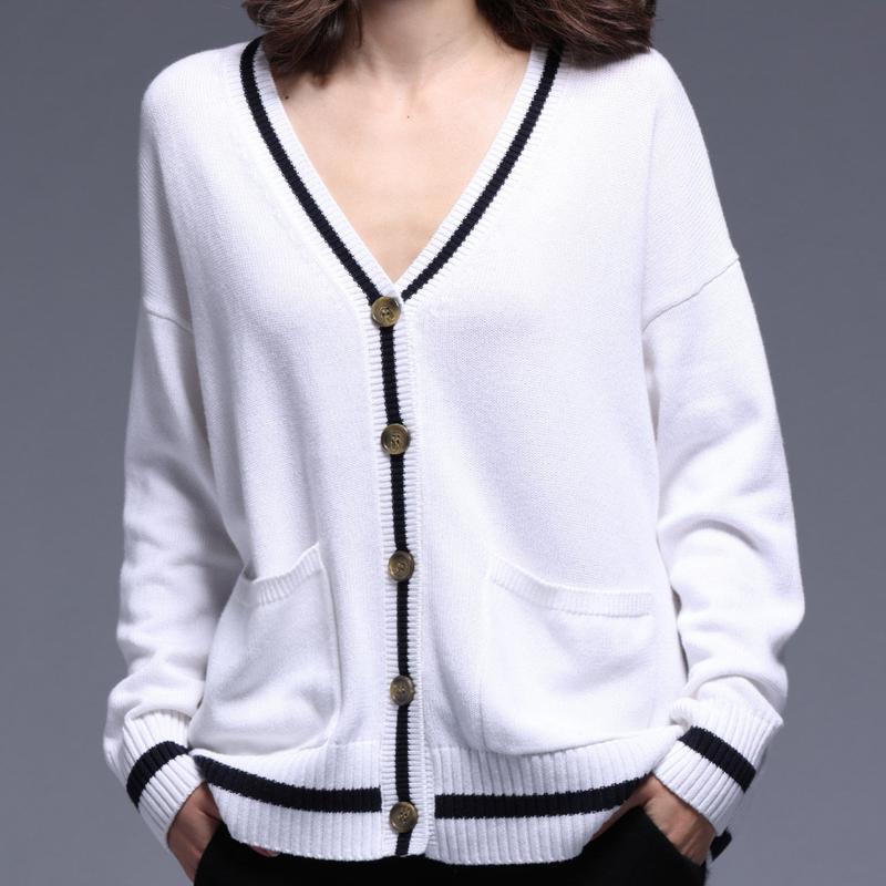 Minnie Rose Long Cardigan - White/Black