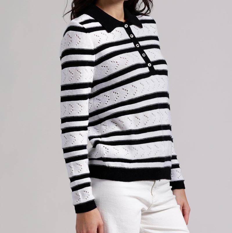 Minnie Rose Stripe Pointelle Sweater - Black/White
