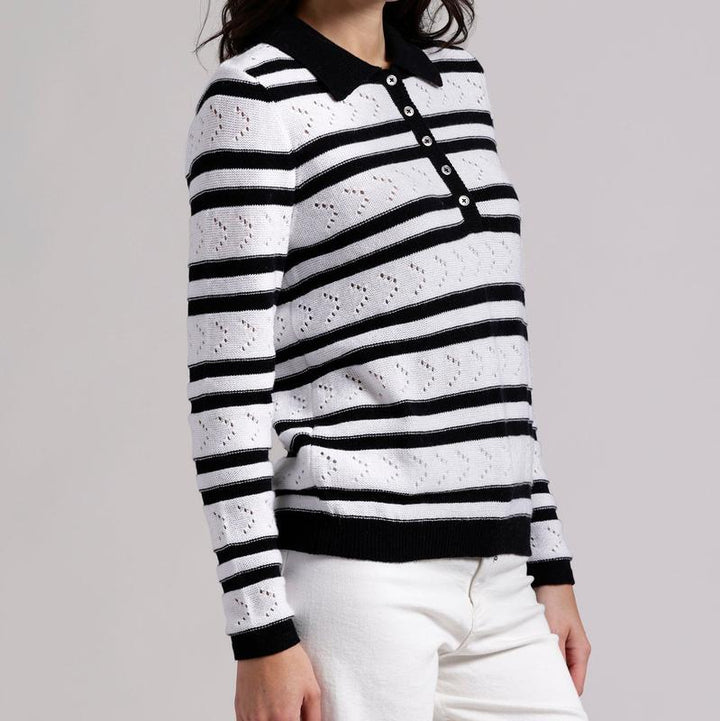 Minnie Rose Stripe Pointelle Sweater - Black/White
