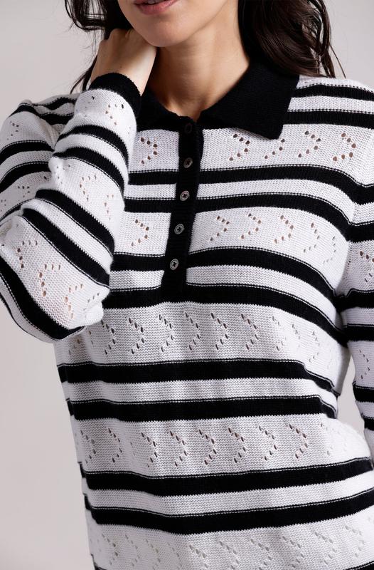 Minnie Rose Stripe Pointelle Sweater - Black/White