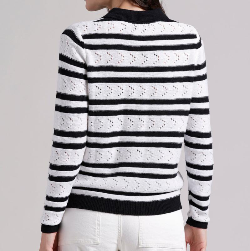 Minnie Rose Stripe Pointelle Sweater - Black/White