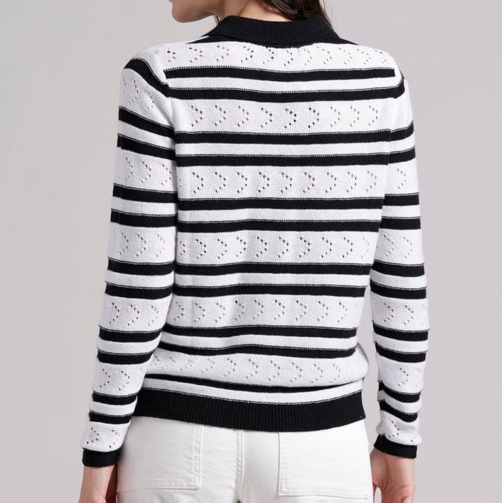 Minnie Rose Stripe Pointelle Sweater - Black/White