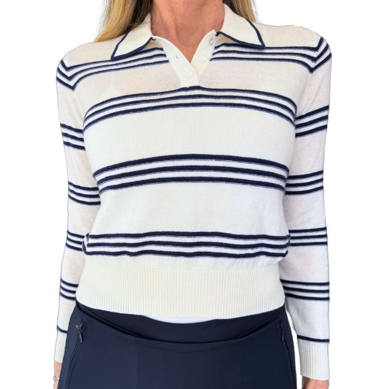Alashan Cashmere Parker Stripe Polo - White/Midnight
