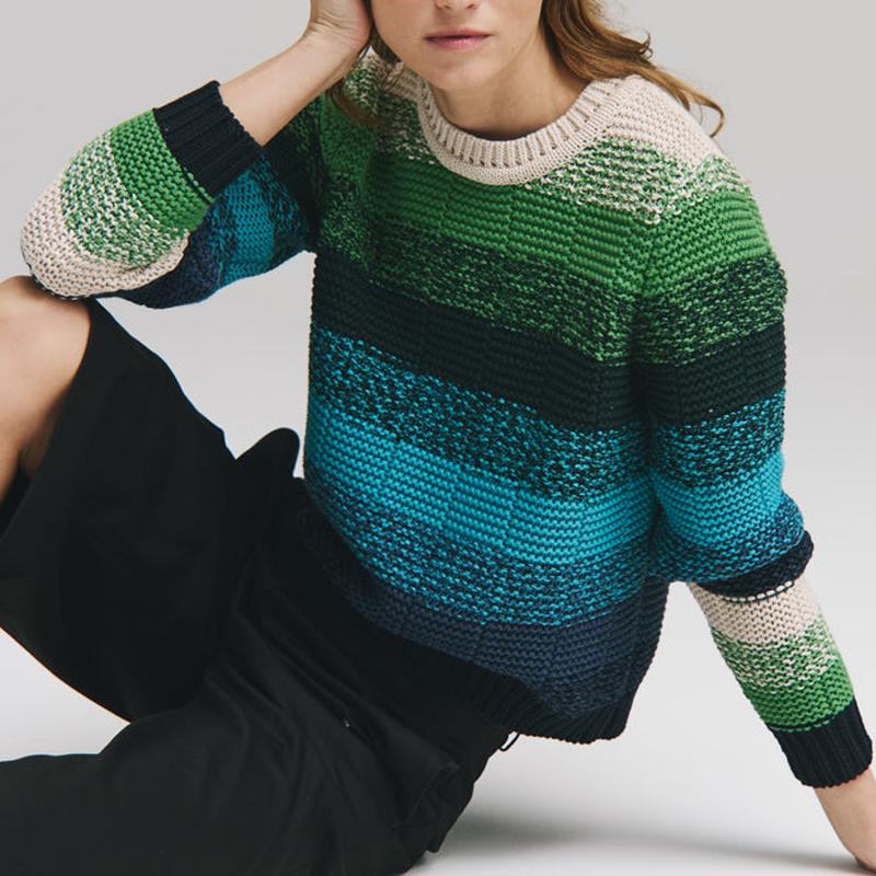 Autumn Cashmere Ombre Stripe Sweater - Navy Cactus Combo