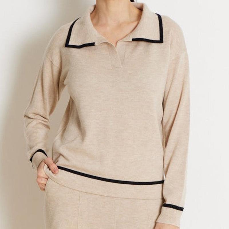 NOTSHY Merino Polo Sweater - Beige/Black