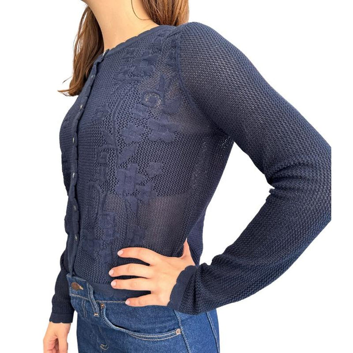 Autumn Cashmere Mesh Cardigan - Navy Floral