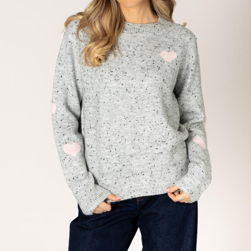 Lyla & Luxe Philipppa Heart Sweater - Grey/Pink
