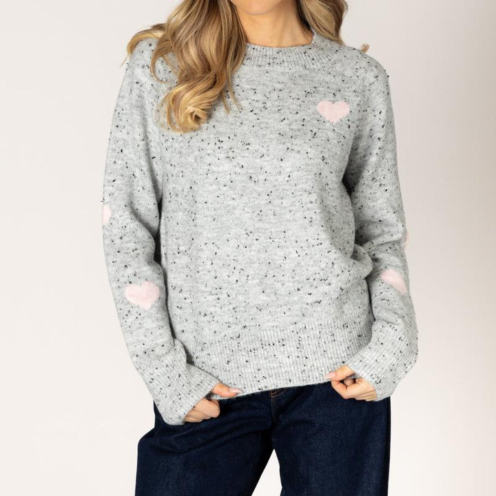 Lyla & Luxe Philipppa Heart Sweater - Grey/Pink