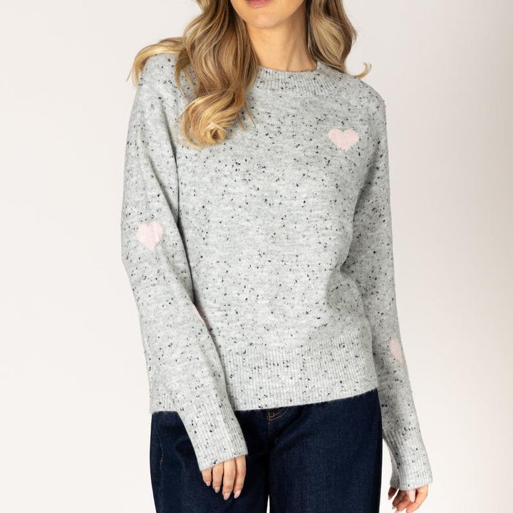 Lyla & Luxe Philipppa Heart Sweater - Grey/Pink