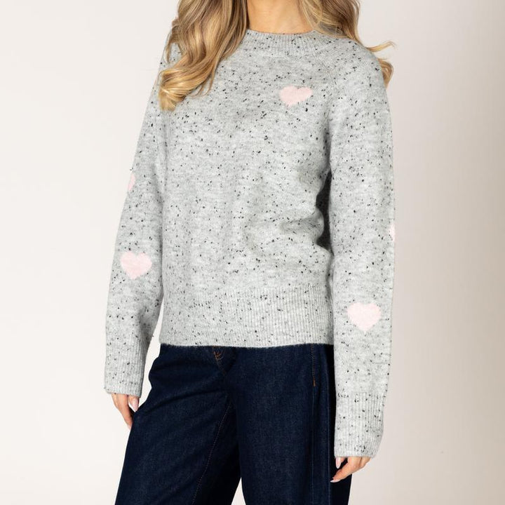 Lyla & Luxe Philipppa Heart Sweater - Grey/Pink