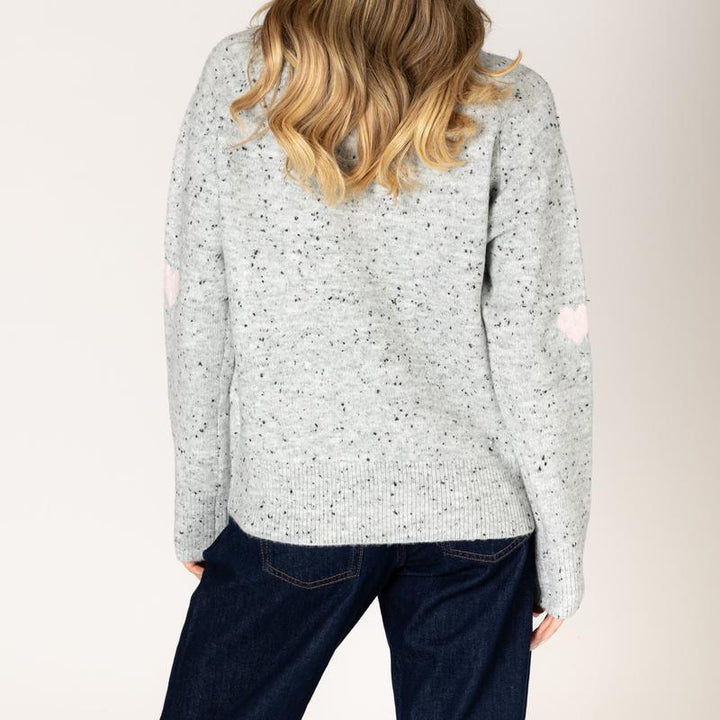 Lyla & Luxe Philipppa Heart Sweater - Grey/Pink